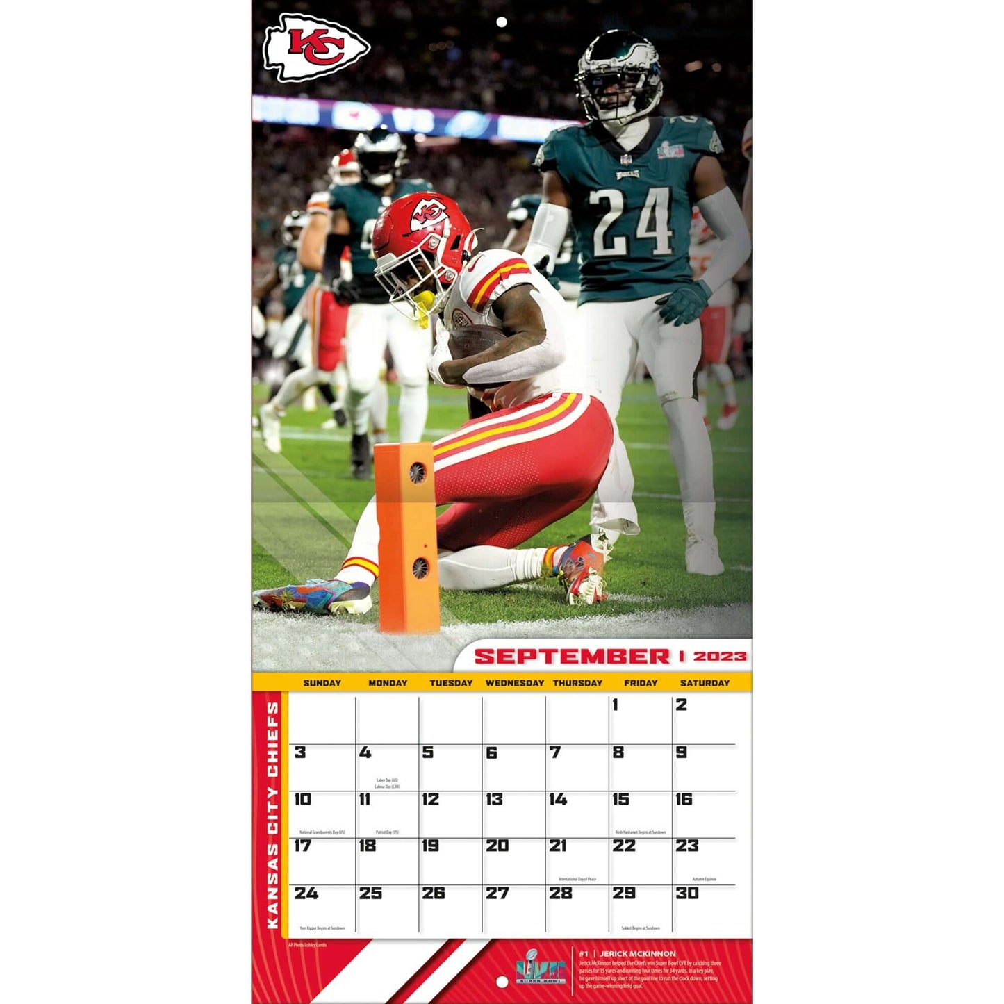 TURNER SPORTS NFL 2024 (30x60 cm) WALL CALENDAR KANSAS CITY CHIEFS