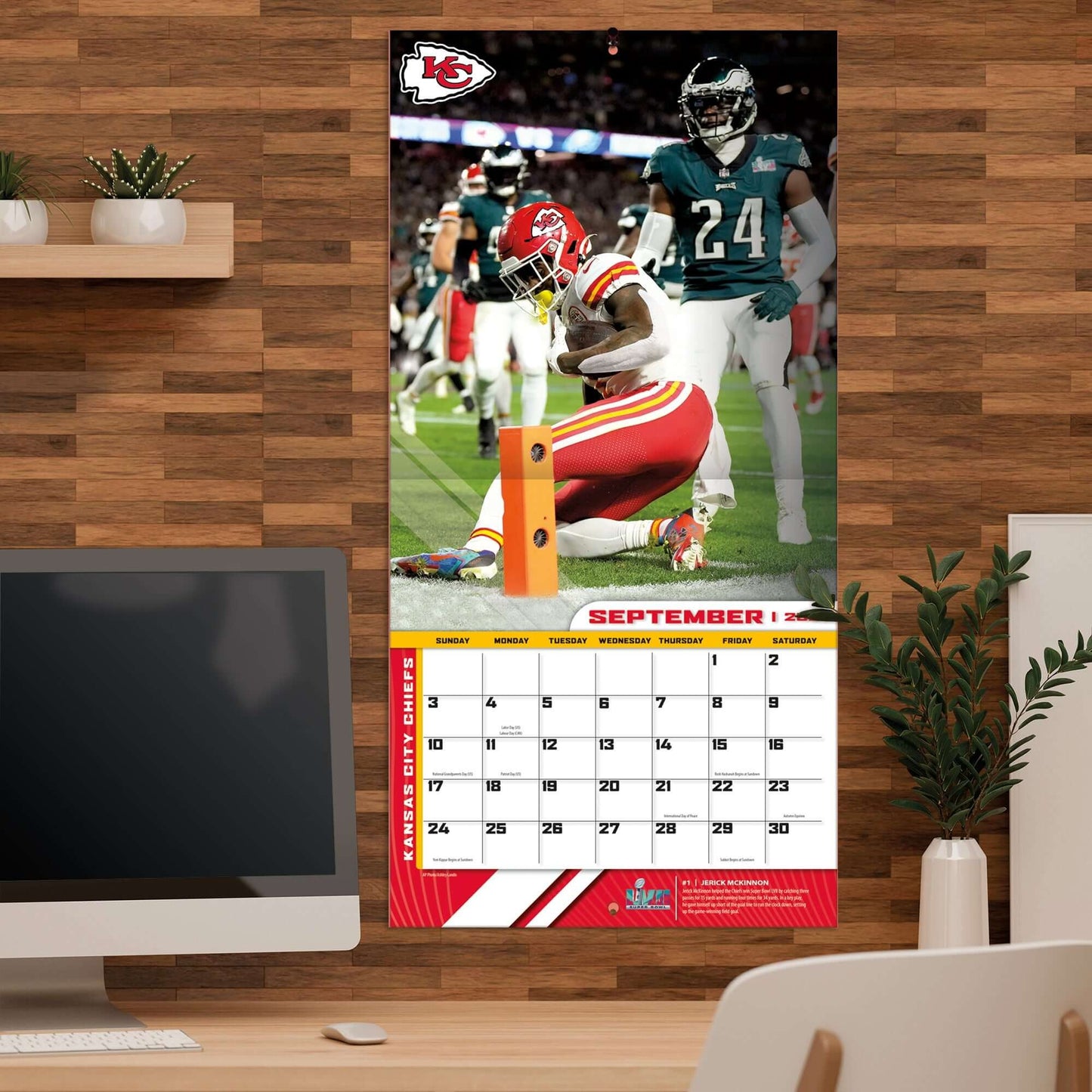 TURNER SPORTS NFL 2024 (30x60 cm) WALL CALENDAR KANSAS CITY CHIEFS