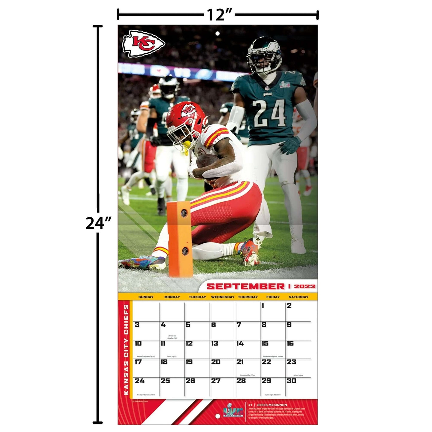 TURNER SPORTS NFL 2024 (30x60 cm) WALL CALENDAR KANSAS CITY CHIEFS