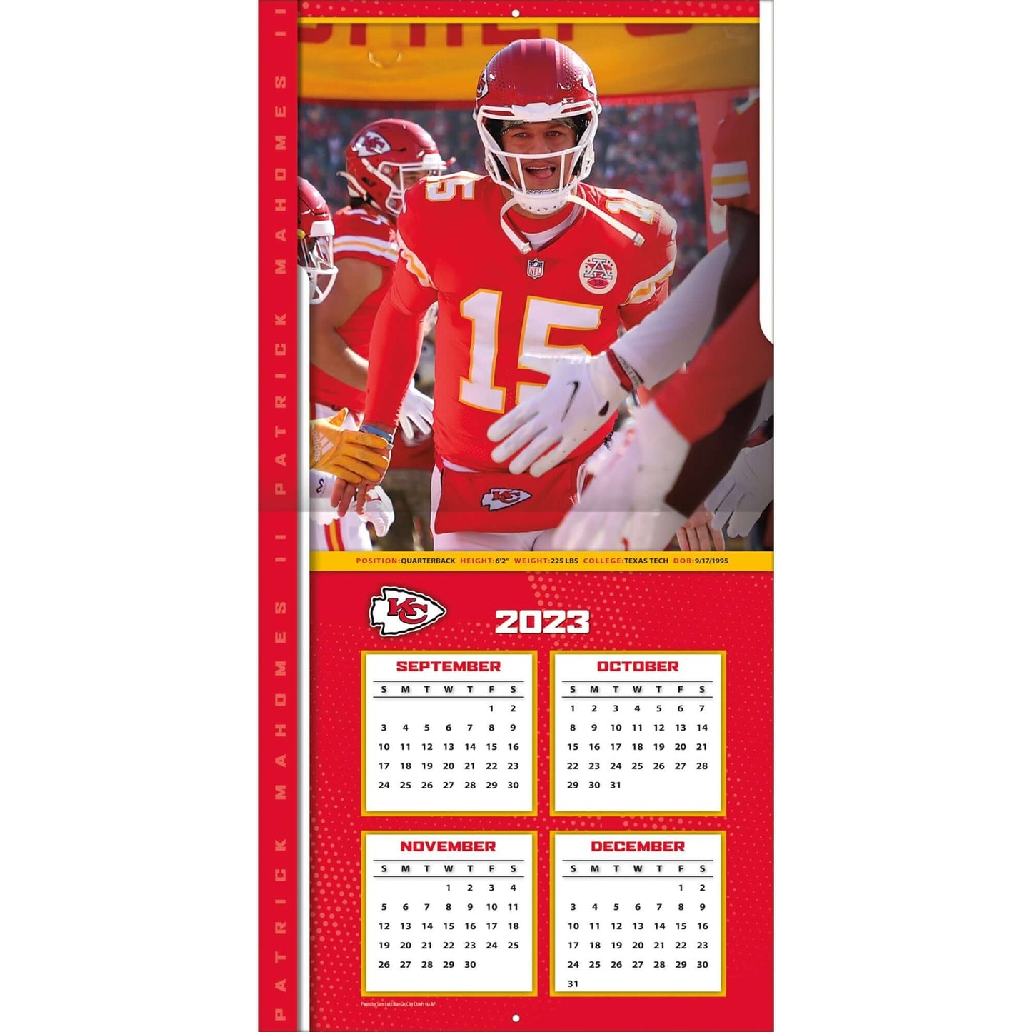 TURNER SPORTS NFL 2024 (30x60 cm) WALL CALENDAR KANSAS CITY CHIEFS PATRICK MAHOMES