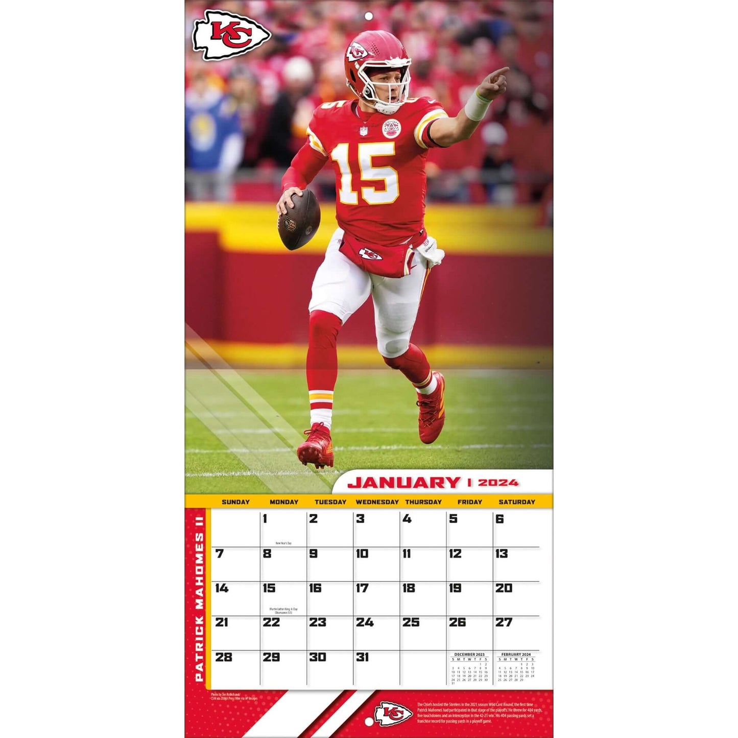 TURNER SPORTS NFL 2024 (30x60 cm) WALL CALENDAR KANSAS CITY CHIEFS PATRICK MAHOMES