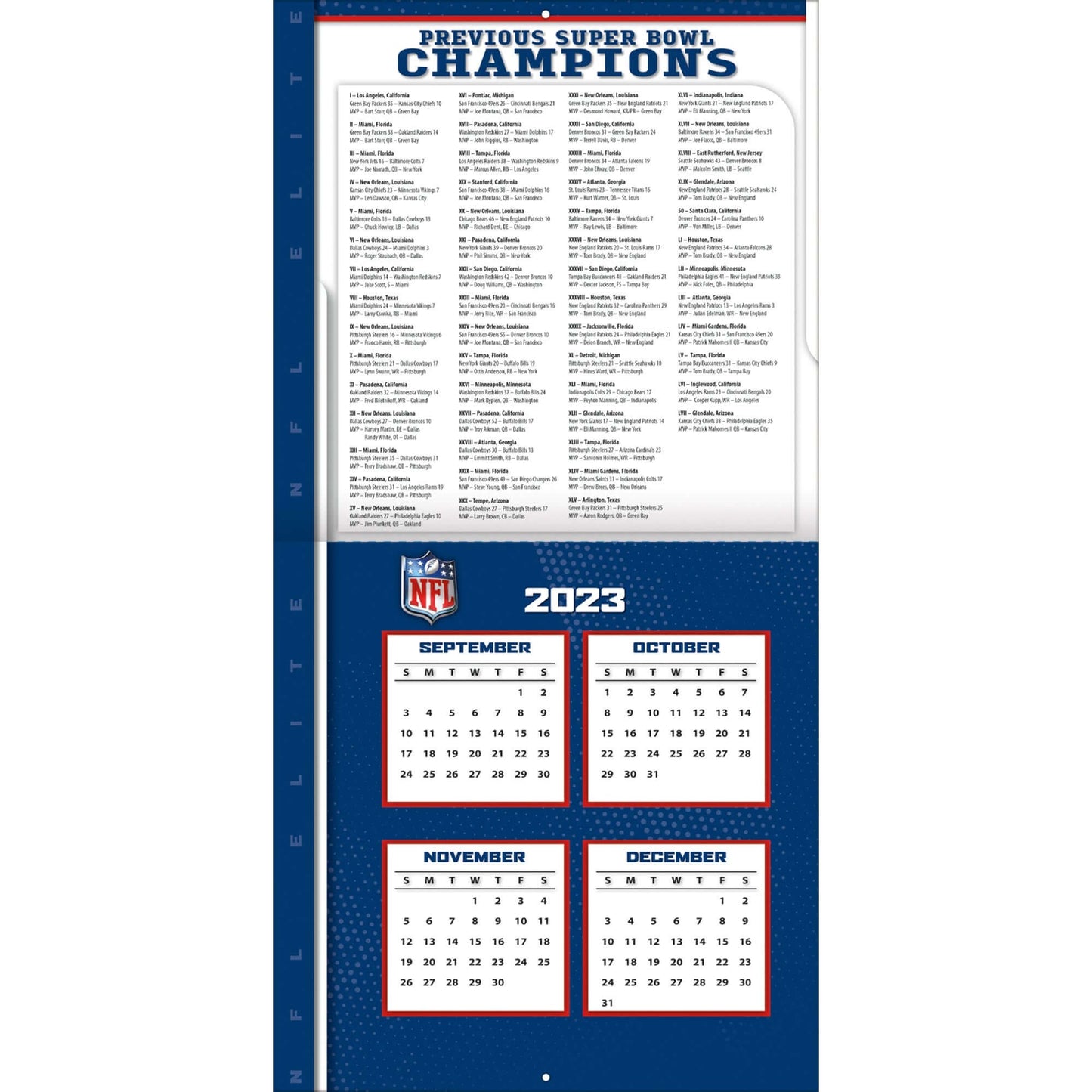 TURNER SPORTS NFL 2024 (30x60 cm) WALL CALENDAR NFL ELITE