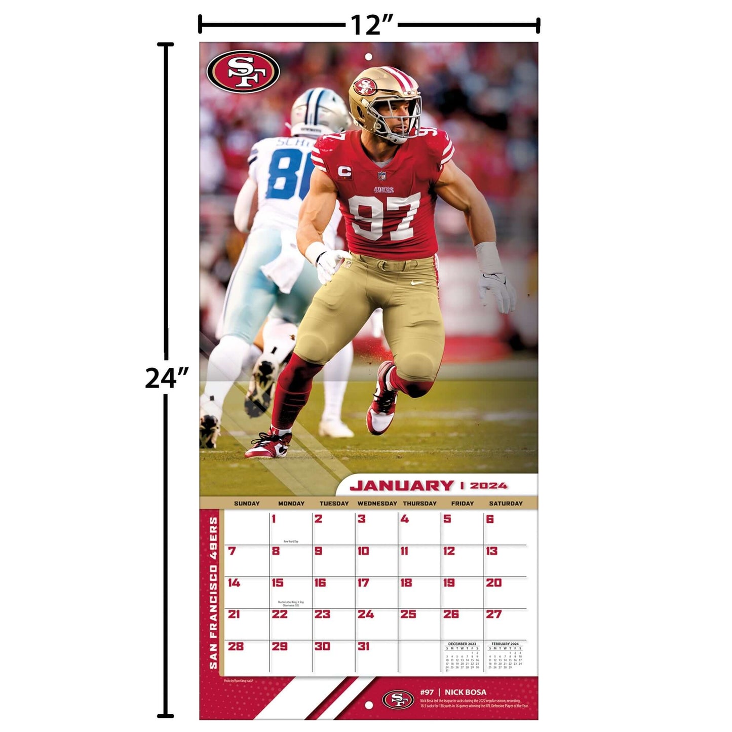 TURNER SPORTS NFL 2024 (30x60 cm) WALL CALENDAR NFL ELITE
