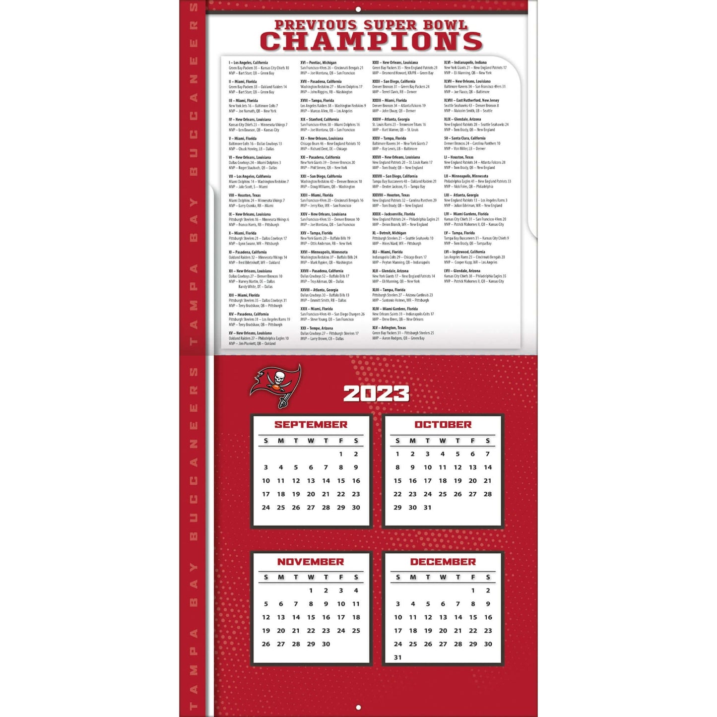 TURNER SPORTS NFL 2024 (30x60 cm) WALL CALENDAR TAMPA BAY BUCCANEERS
