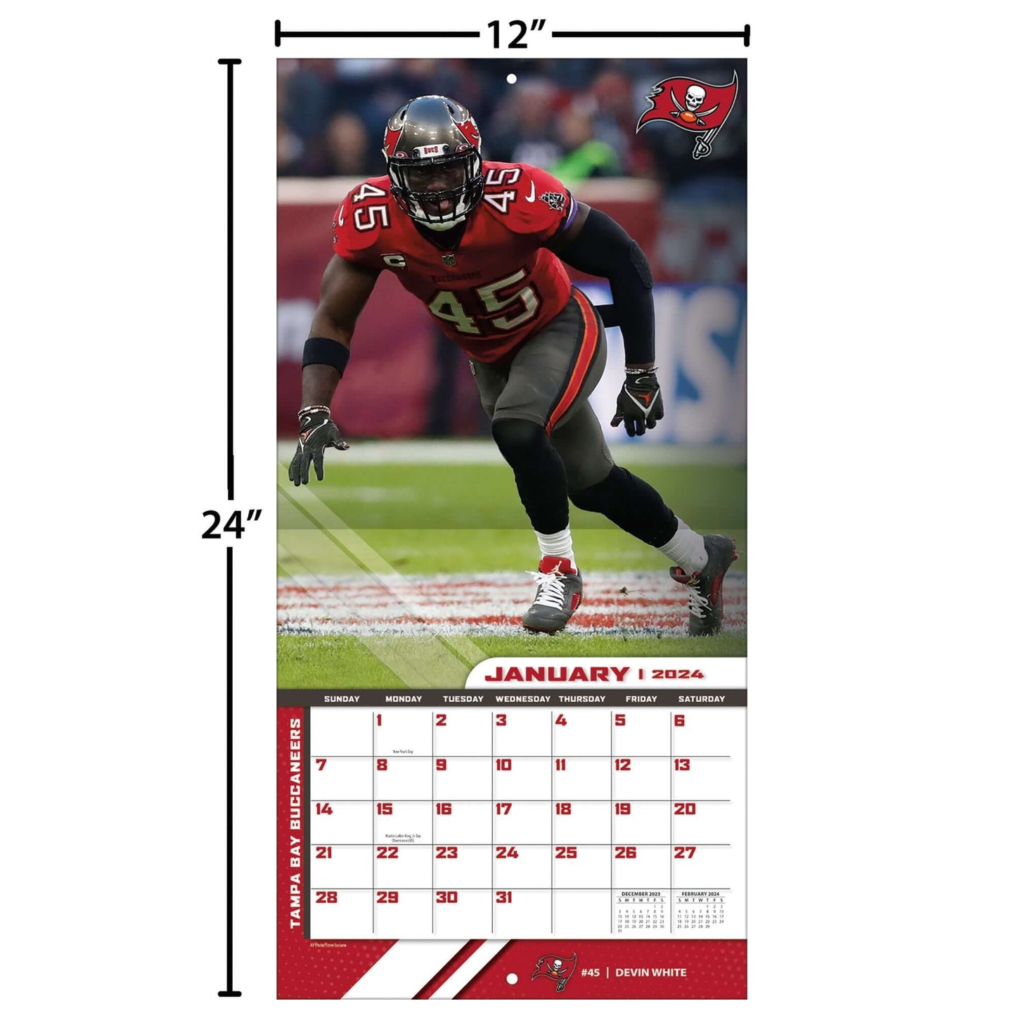 TURNER SPORTS NFL 2024 (30x60 cm) WALL CALENDAR TAMPA BAY BUCCANEERS