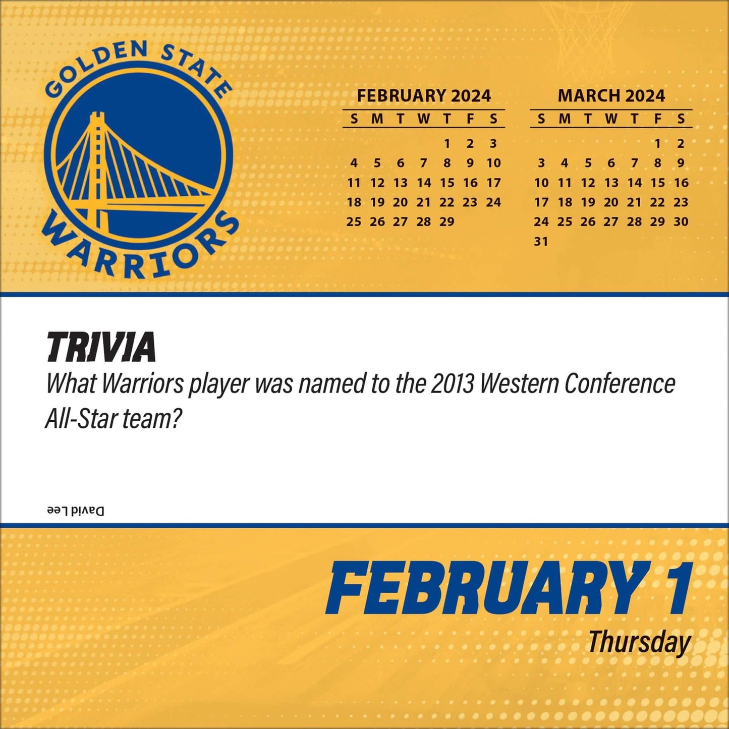 TURNER SPORTS NBA 2024 BOX CALENDAR GOLDEN STATE WARRIORS