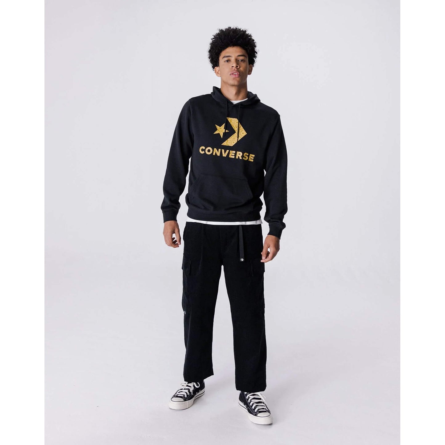 Mikina s kapucňou CONVERSE STANDARD FIT CENTER CHEST STAR NOVELTY HOODY čierna