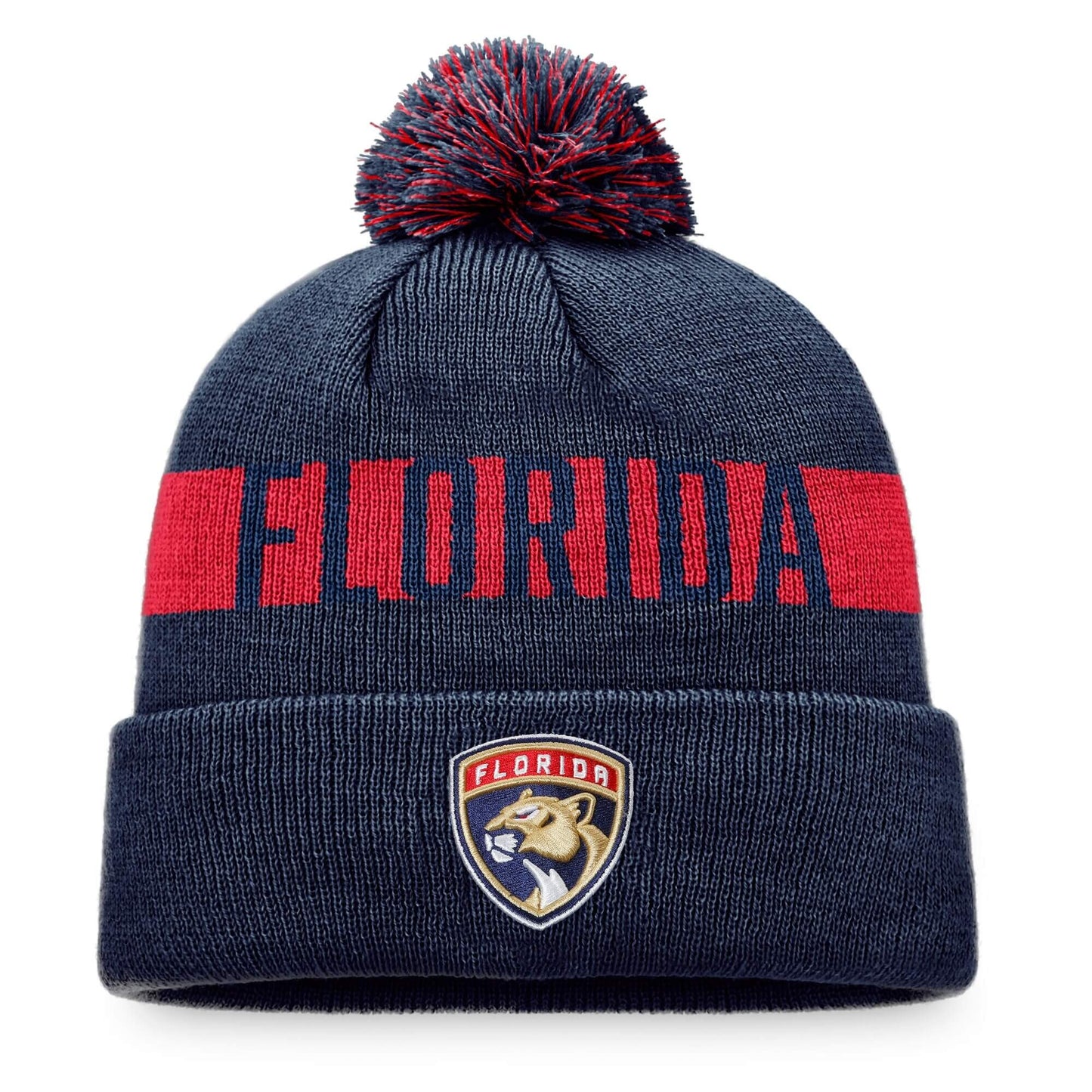 Zimná čiapka s brmbolcom Fanatics NHL Fundamental Beanie Cuff with Pom Florida Panthers tmavomodrá/červená