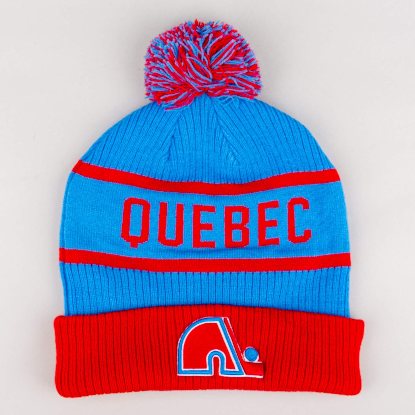 Zimná čiapka s brmbolcom Fanatics NHL Heritage Beanie Cuff with Pom Quebec Nordiques modrá/červená