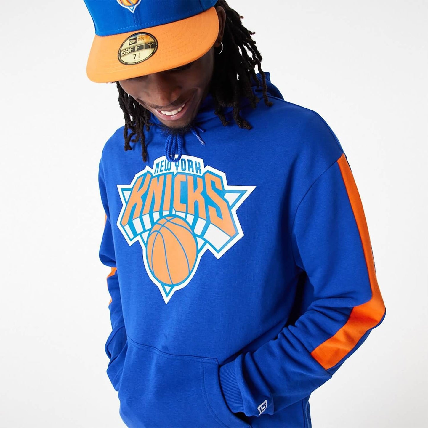 Unisex mikina s kapucňou New Era NBA New York Knicks NBA Colour Block Blue Pullover Hoodie modrá