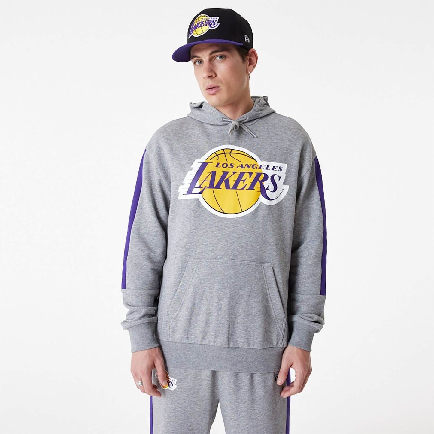 Unisex mikina s kapucňou New Era NBA LA Lakers NBA Colour Block Grey Pullover Hoodie šedá