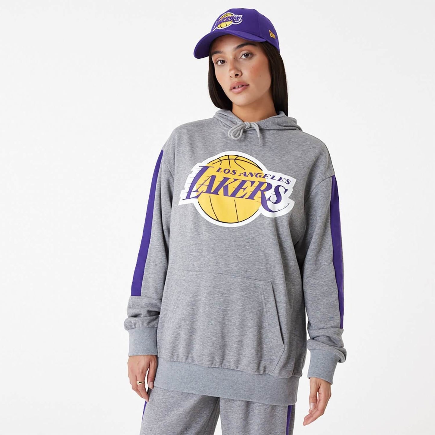 Unisex mikina s kapucňou New Era NBA LA Lakers NBA Colour Block Grey Pullover Hoodie šedá