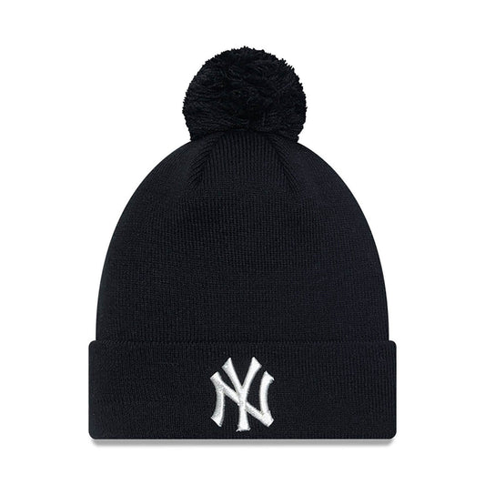 New Era MLB New York Yankees Metallic Pom Black Womens Bobble Knit Beanie Hat Black