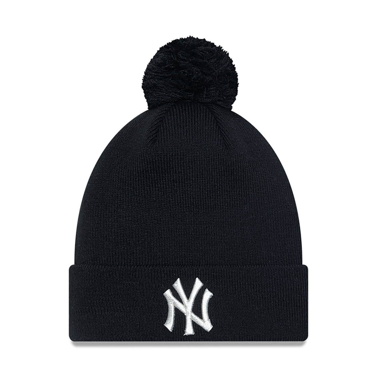 Dámska zimná čiapka s brmbolcom New Era MLB New York Yankees Metallic Pom Black Womens Bobble Knit Beanie Hat čierna