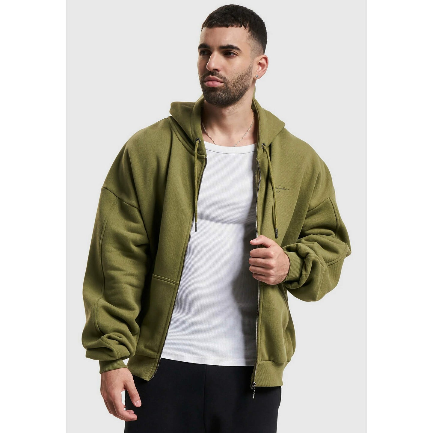 Sean John SJ Script Logo Backprint Peached Zip Hoodie olive