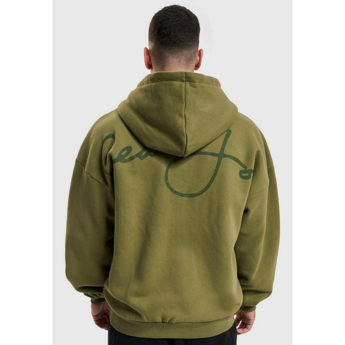 Sean John SJ Script Logo Backprint Peached Zip Hoodie olive