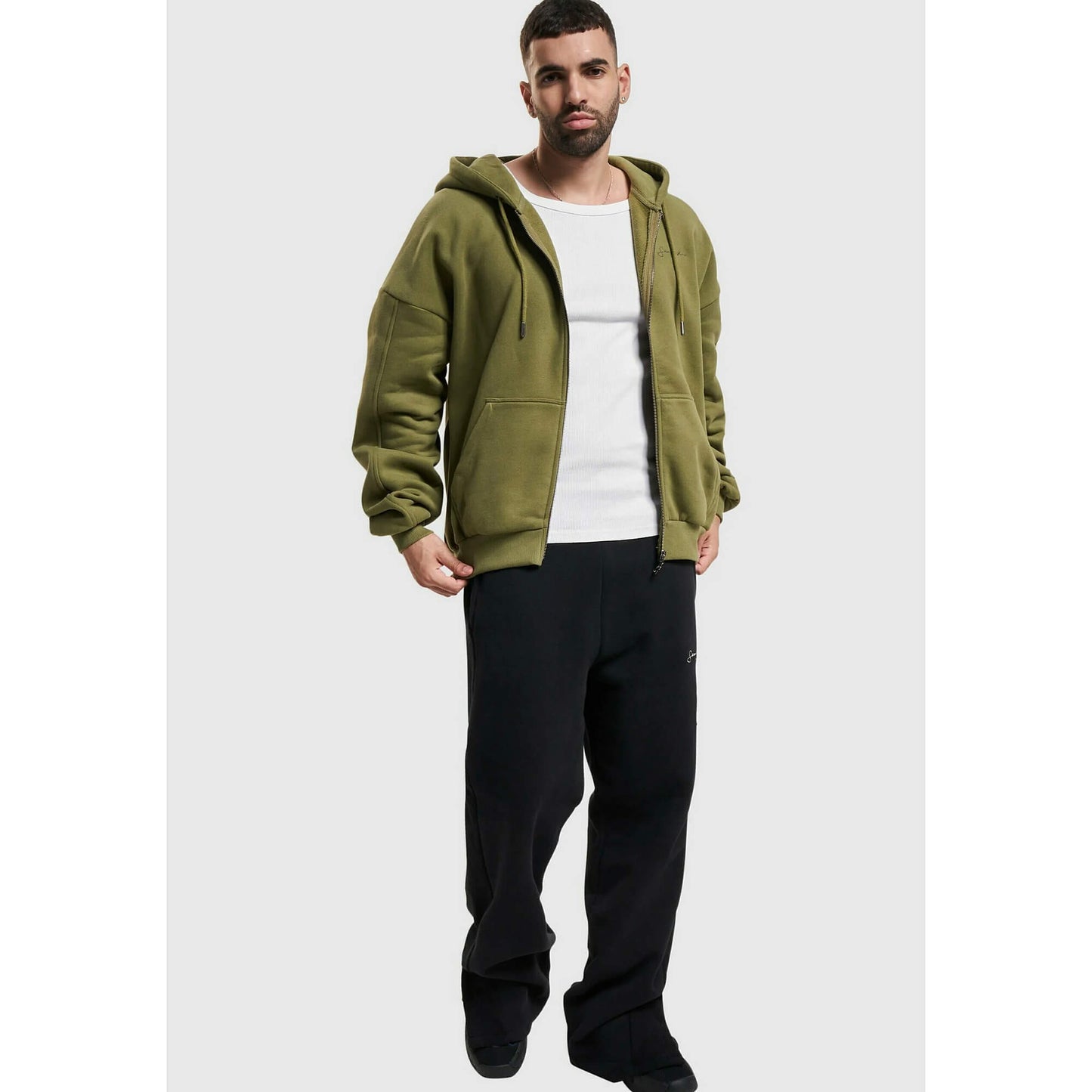 Sean John SJ Script Logo Backprint Peached Zip Hoodie olive