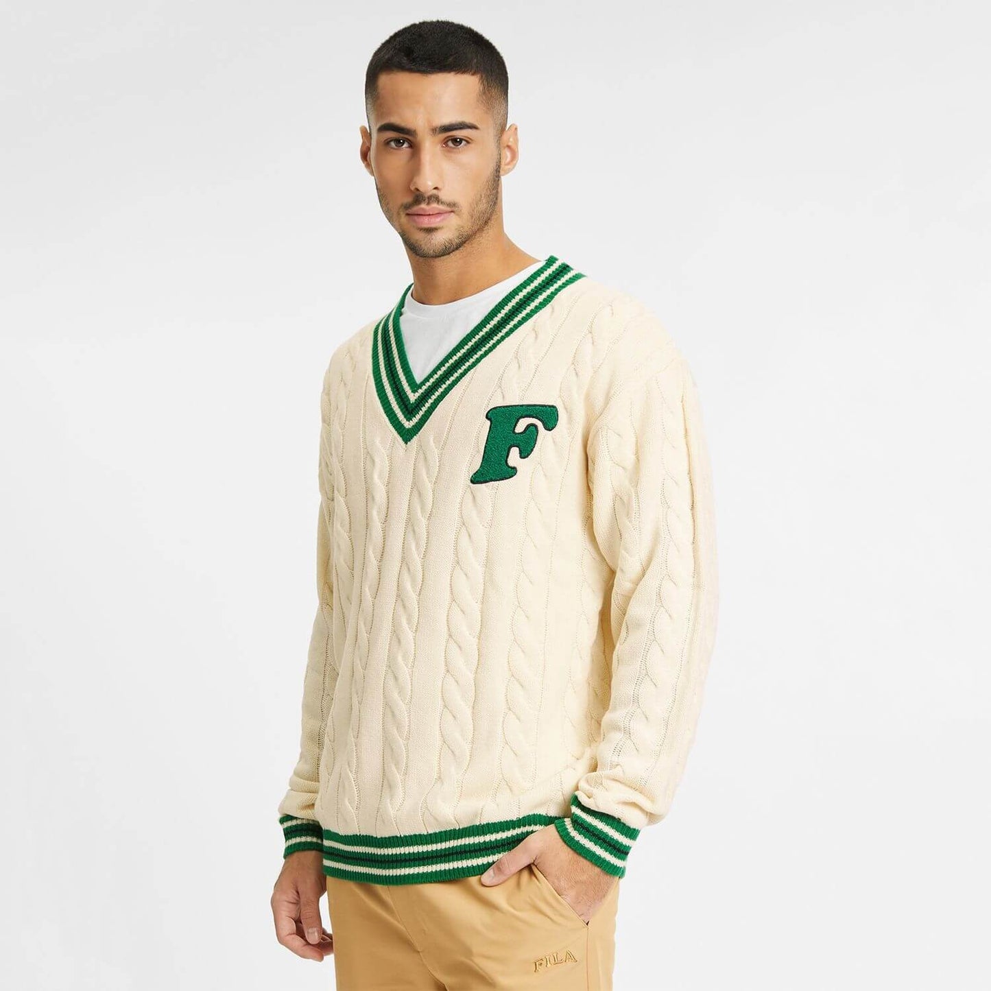 Pletený sveter FILA Taubate krémový