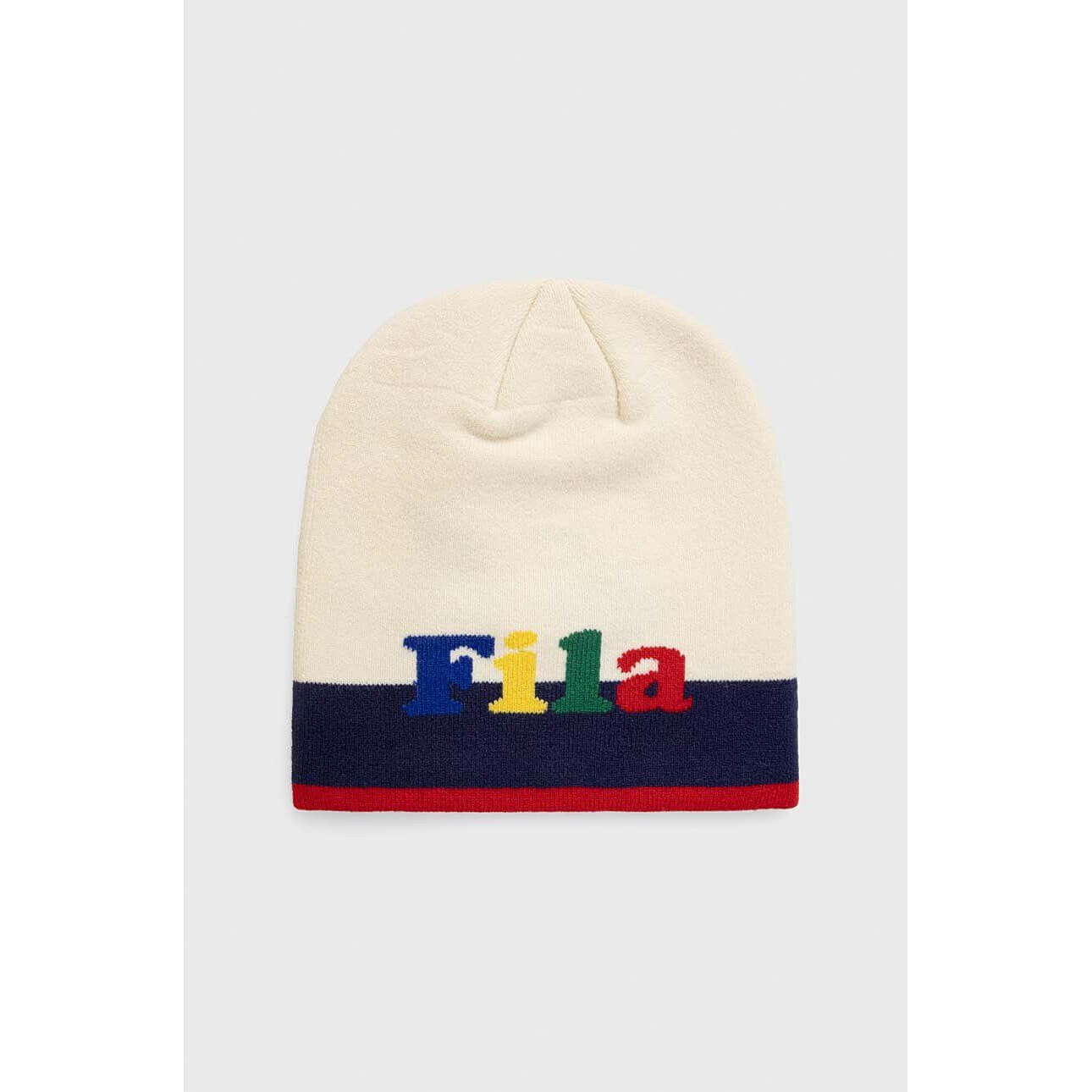 Zimná čiapka Fila Bowie Back To School Colorful Logo Intarsia Beanie krémovo-biela