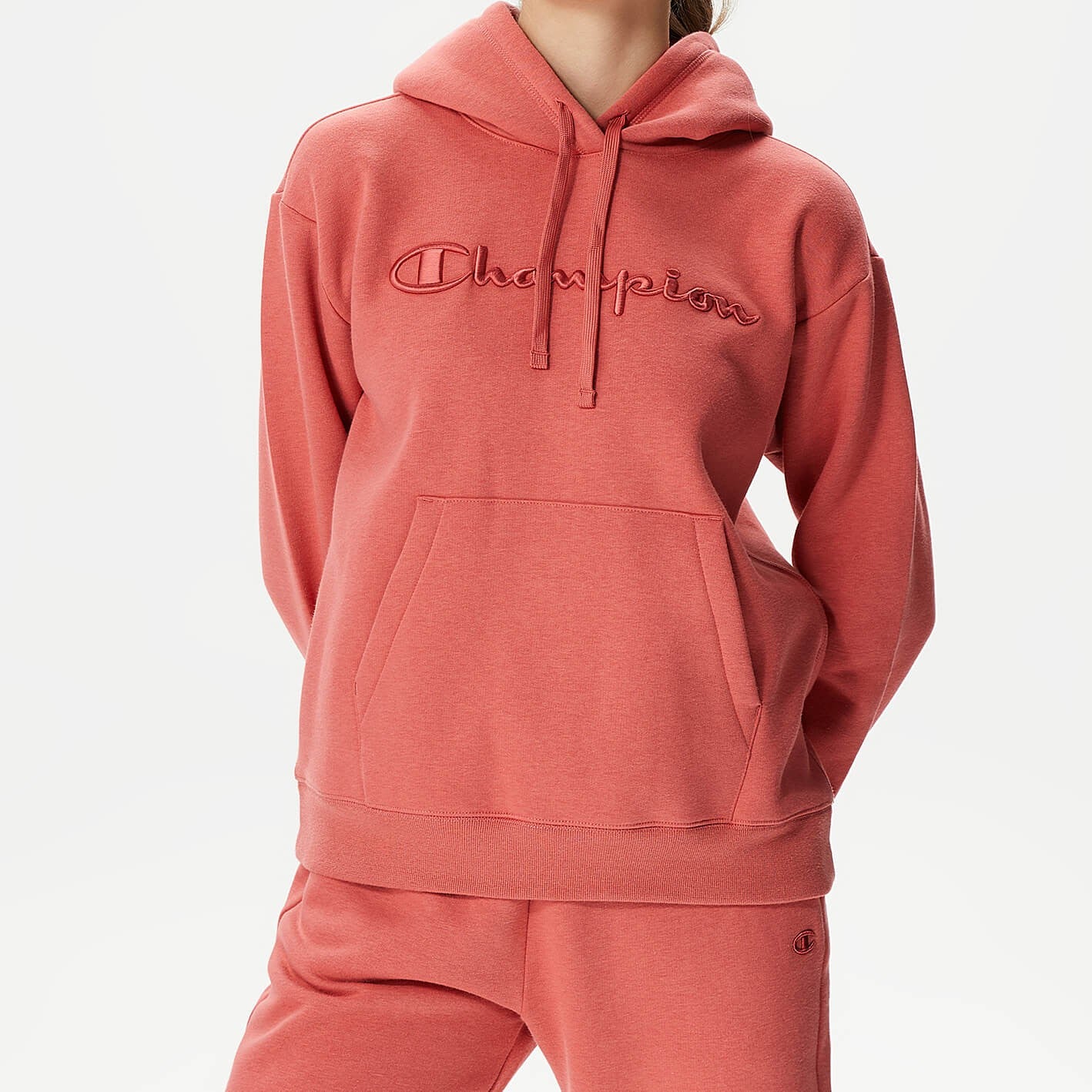 Dámska mikina s kapucňou Champion Tonal Logo Heavy Fleece Hoodie ružová