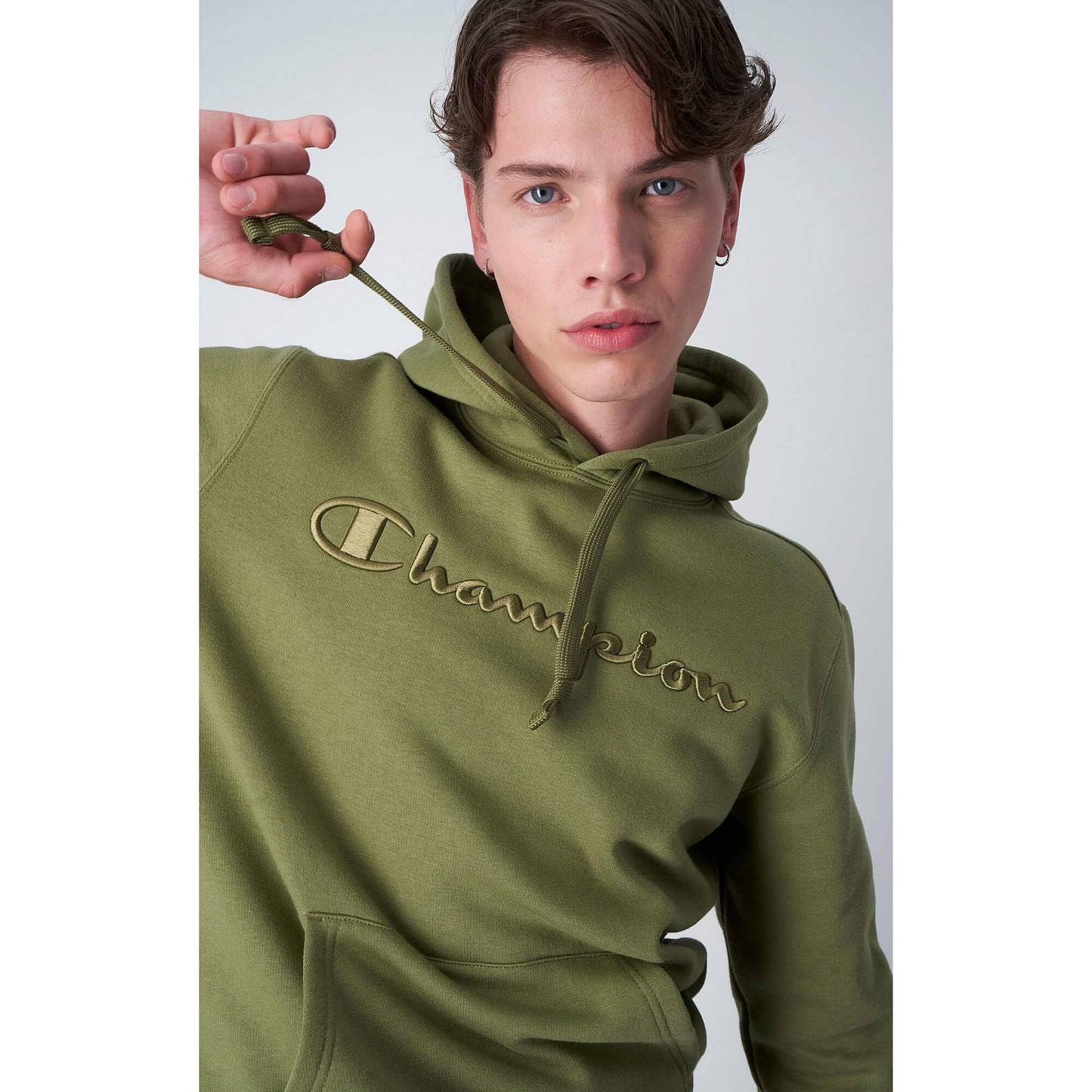 Champion Tonal Embroidered Fleece Hoodie Olive Green