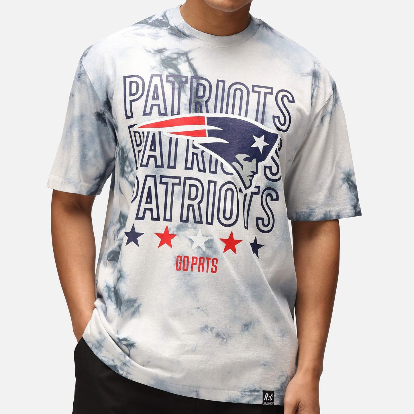 Re:Covered NFL Patriots Go Pats Dark Blue Tie Dye Relaxed T-Shirt