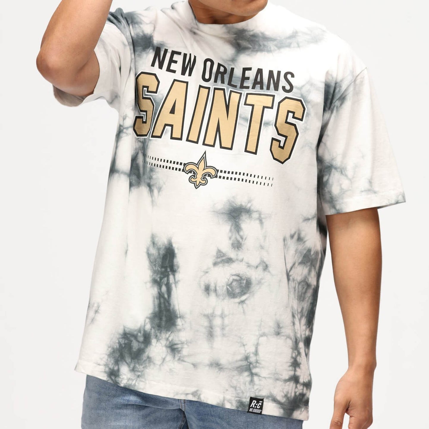 Re:Covered NFL Saints New Orleans Grey Tie Dye Relaxed T-Shirt
