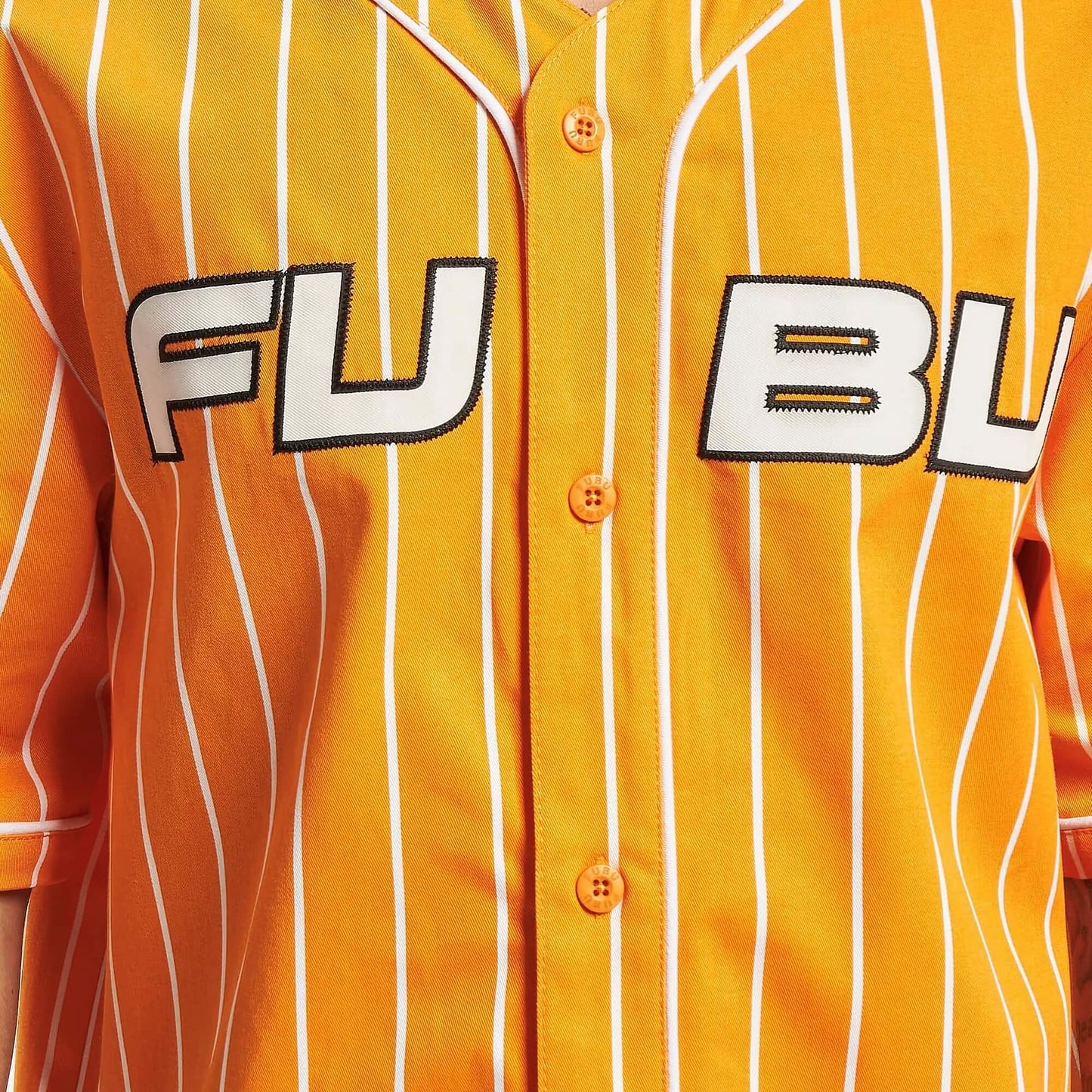 Fubu Corporate Pinstripe Baseball Overshirt orange/white