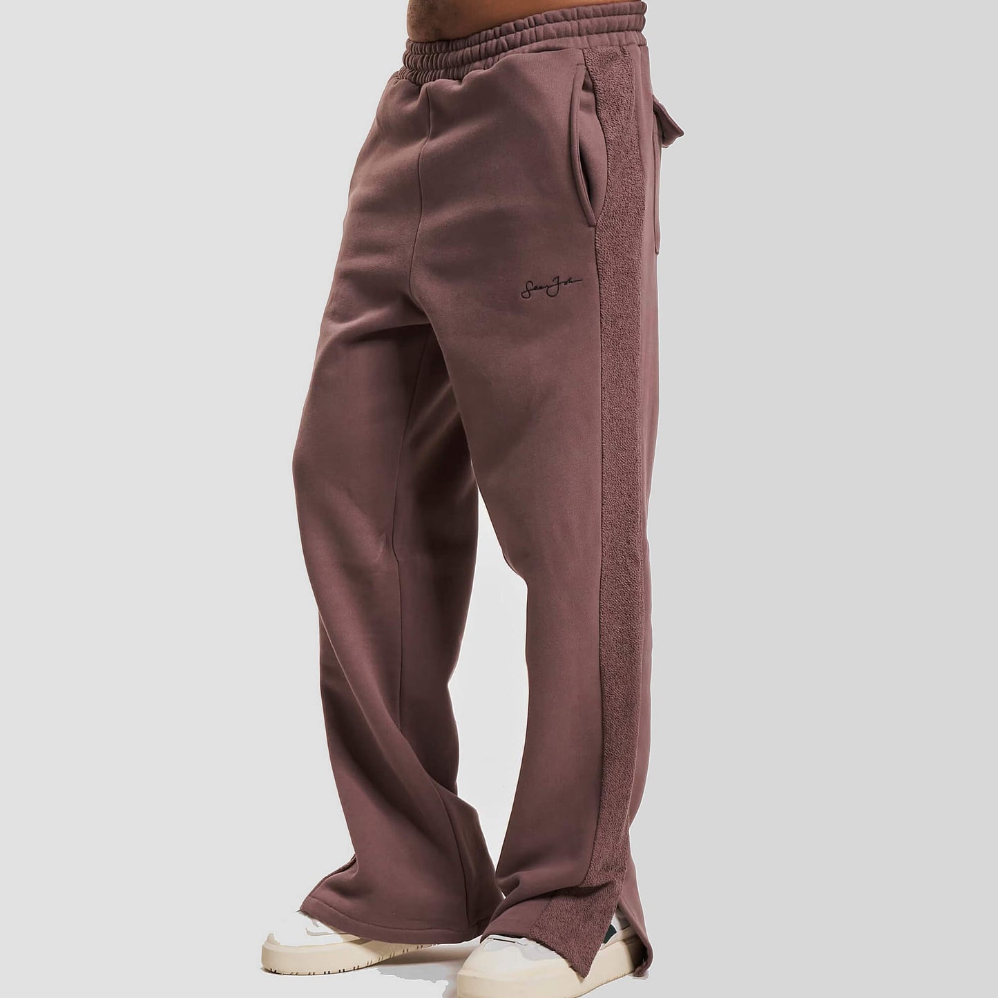 Tepláky Sean John SJ Script Logo Back Slit Sweatpants dark taupe