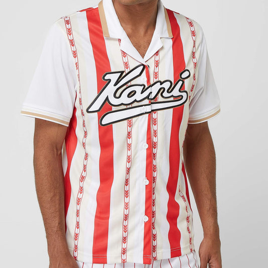 Karl Kani KK Varsity Block Stripe Baseball Shirt Red