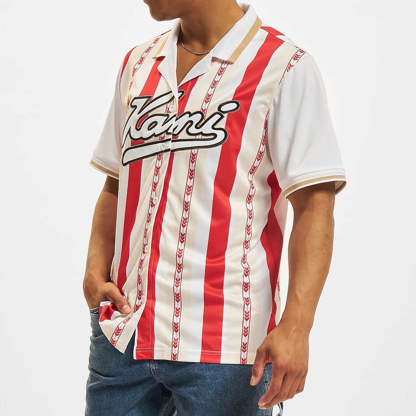 Karl Kani KK Varsity Block Stripe Baseball Shirt Red
