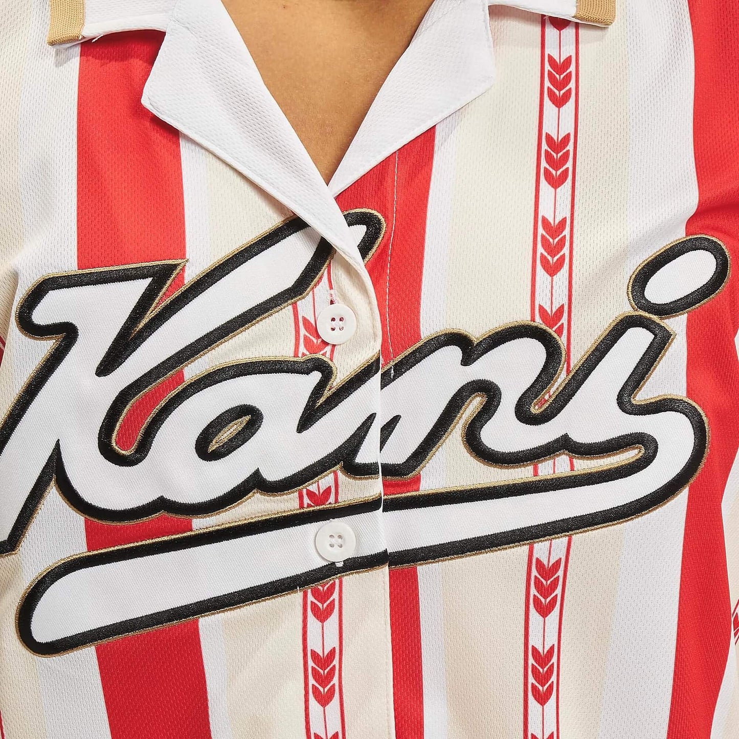 Karl Kani KK Varsity Block Stripe Baseball Shirt Red