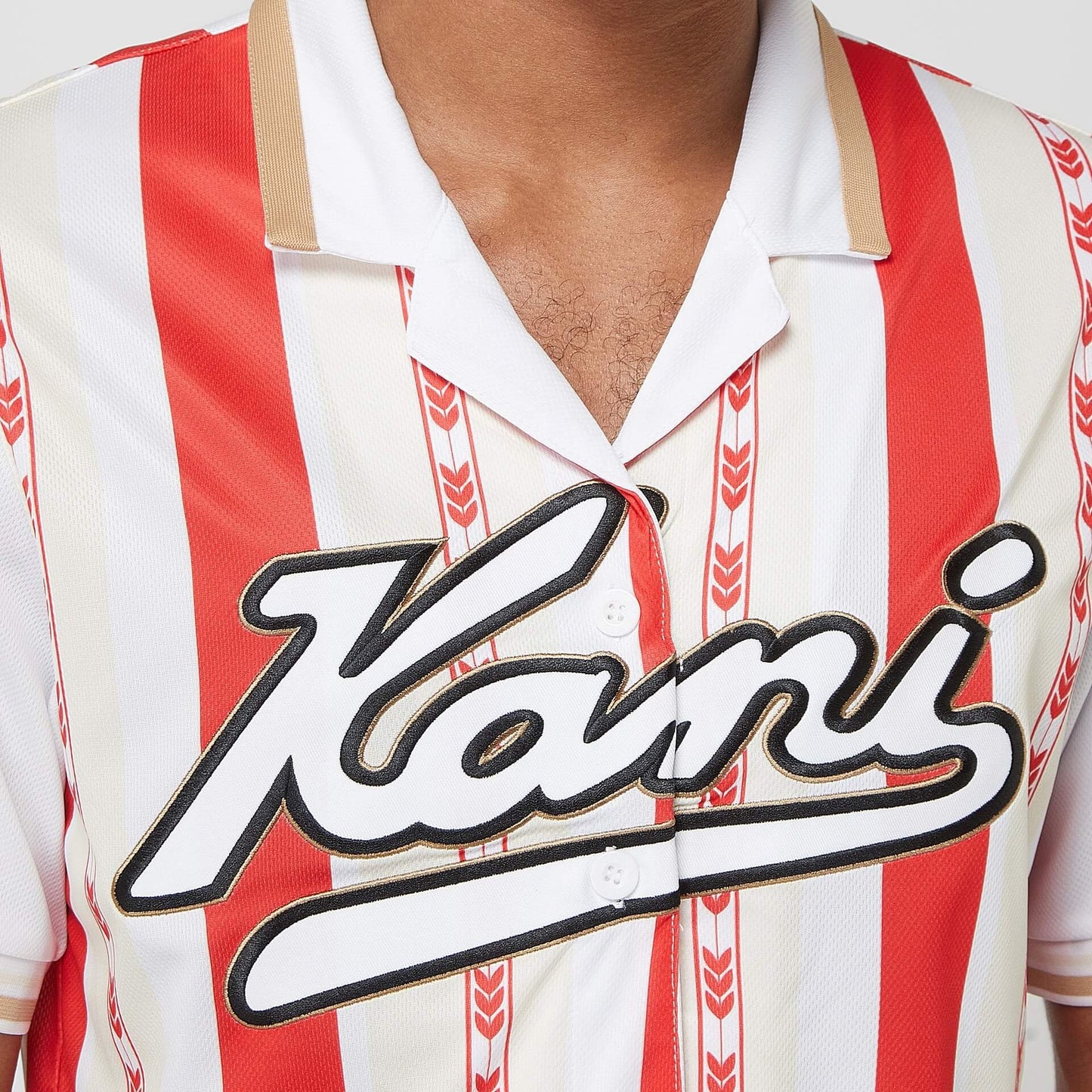 Karl Kani KK Varsity Block Stripe Baseball Shirt Red