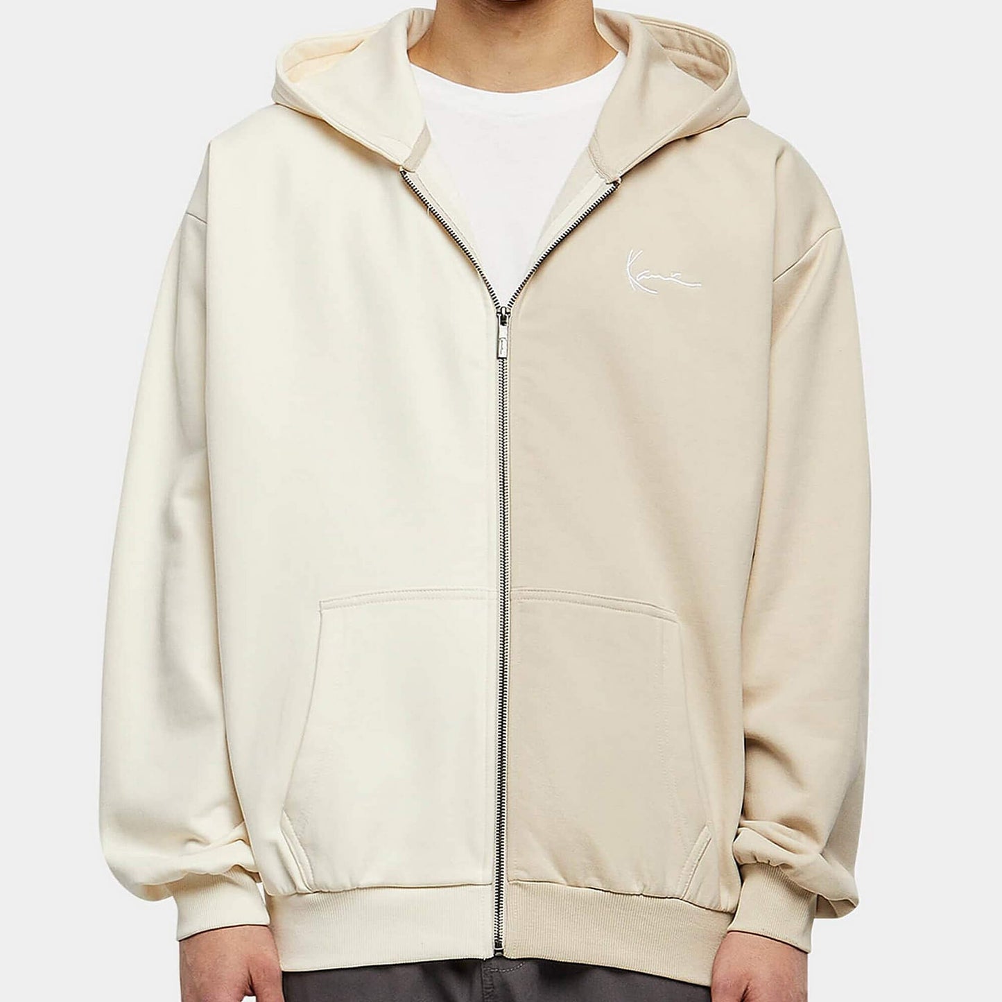 Mikina na zips s kapucňou Karl Kani KK Chest Signature Split OS Full Zip Hoodie krémová
