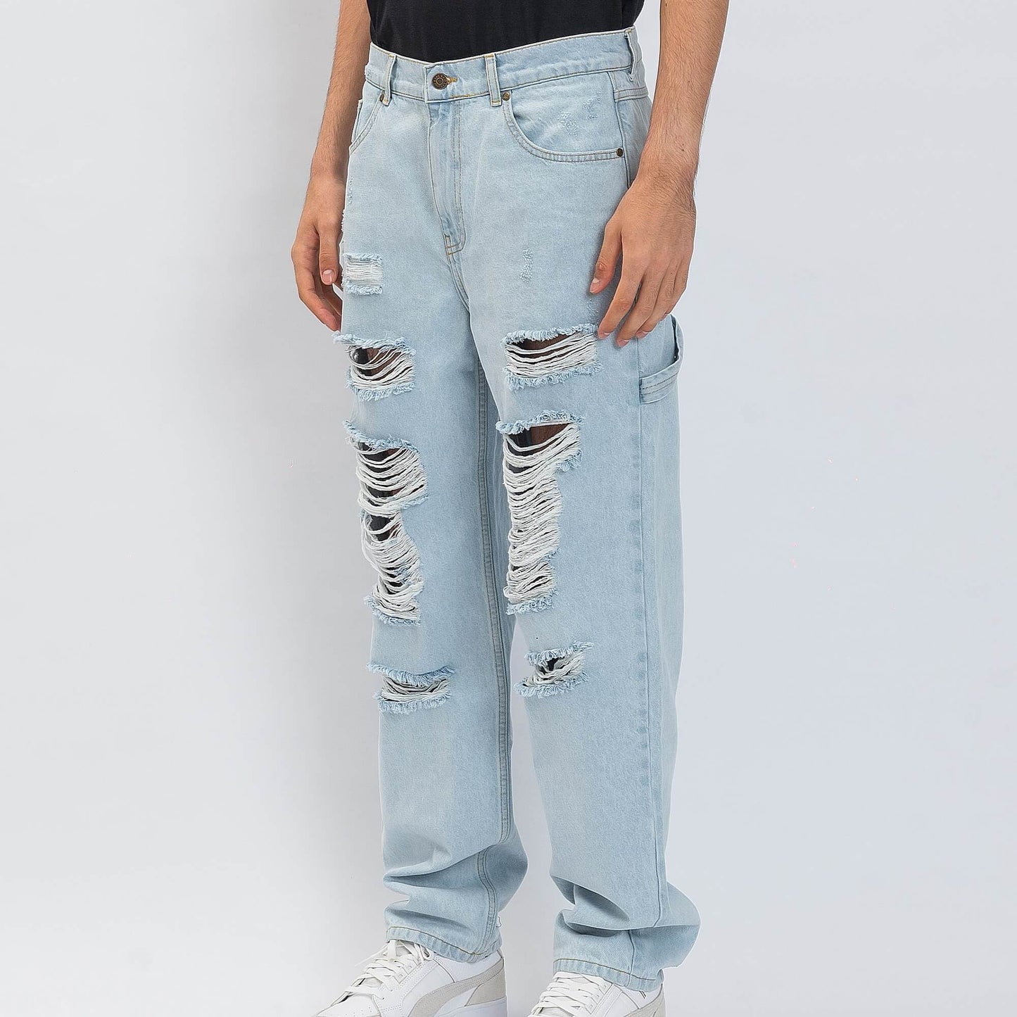 Džínsy Karl Kani KK Retro Baggy Workwear Heavy Distressed Denim bleached blue modré