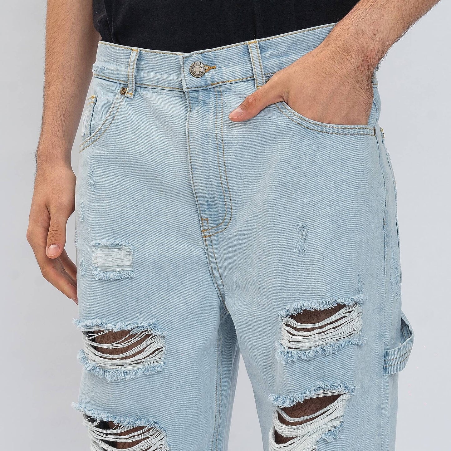 Džínsy Karl Kani KK Retro Baggy Workwear Heavy Distressed Denim bleached blue modré