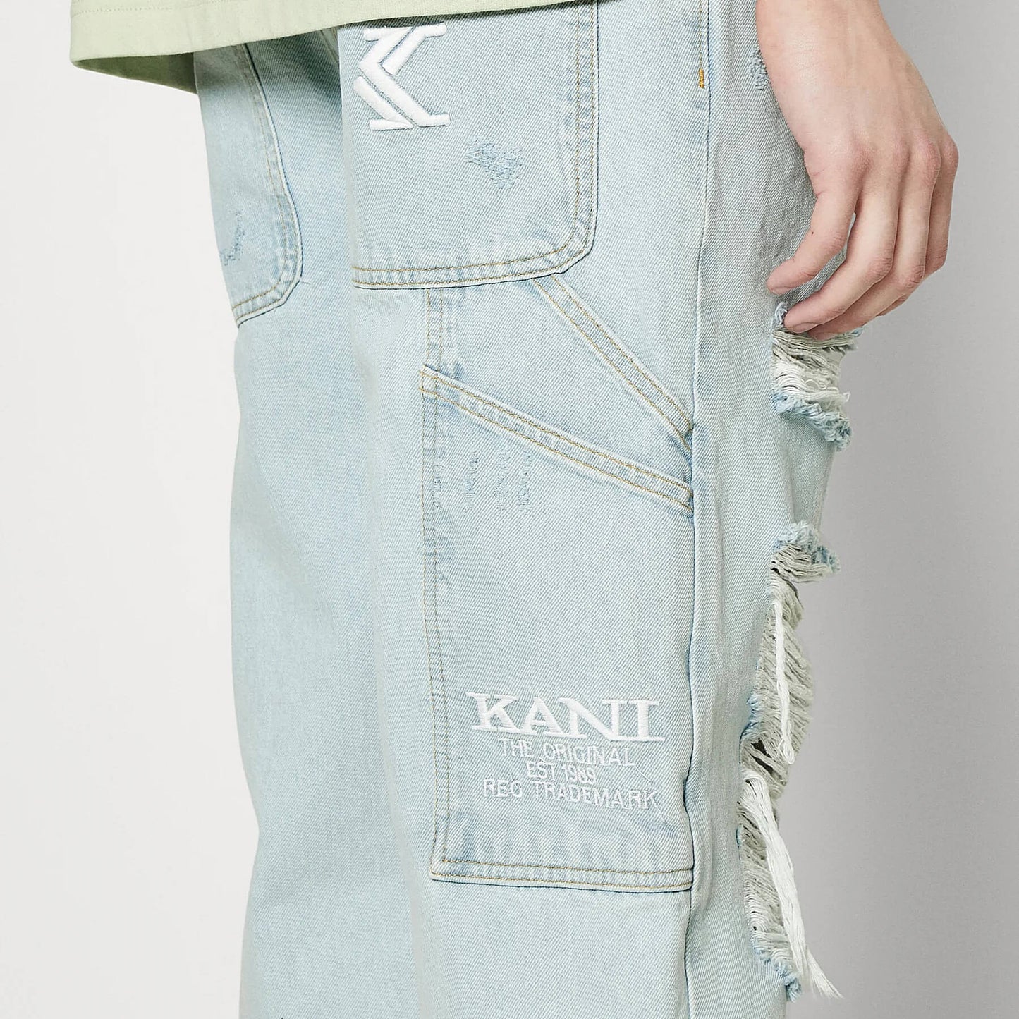 Džínsy Karl Kani KK Retro Baggy Workwear Heavy Distressed Denim bleached blue modré
