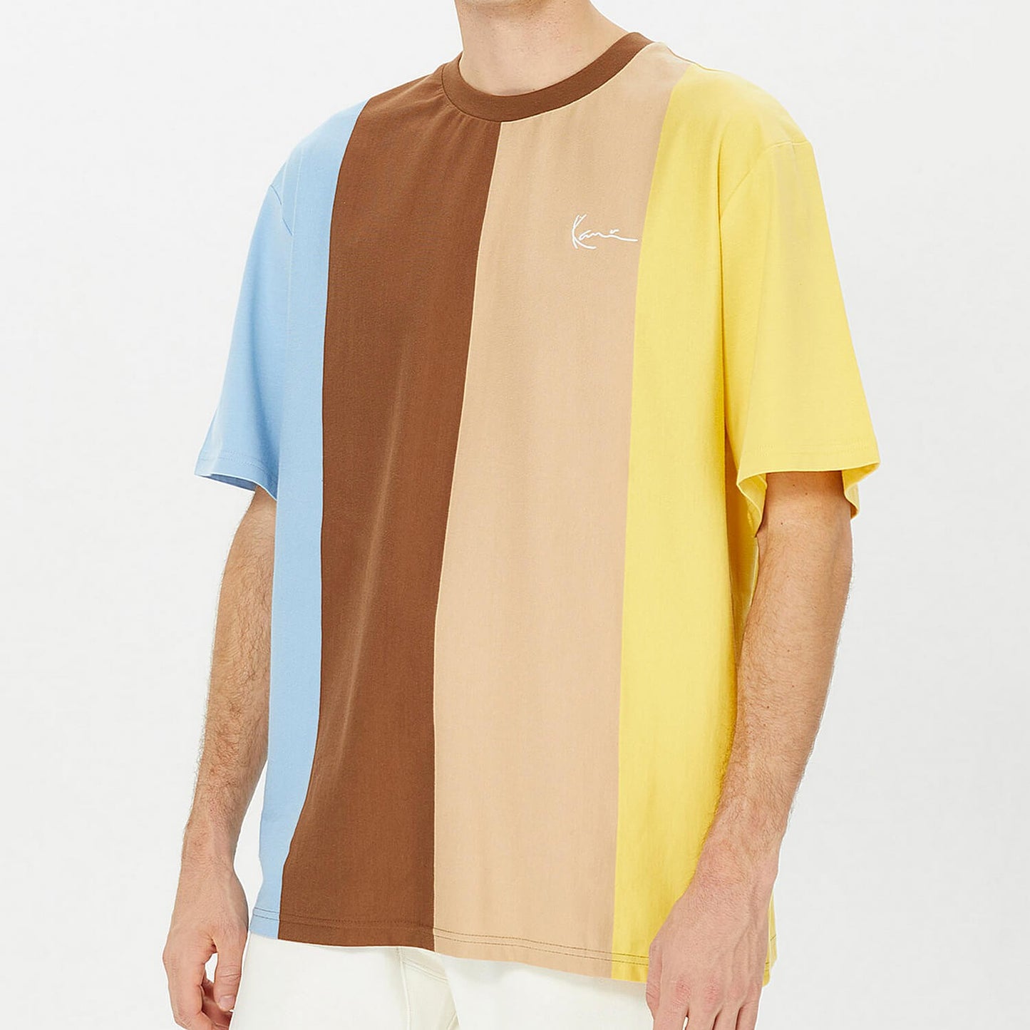 Karl Kani KK Chest Signature OS Striped Tee light blue/light yellow/br