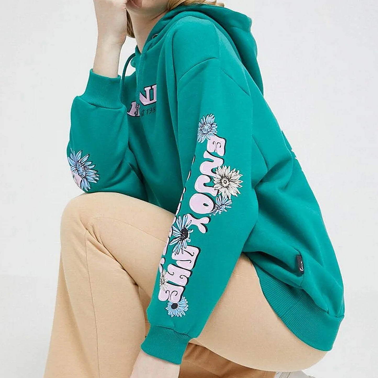 Karl Kani KK Retro Long Fit Flower Hoodie dark green