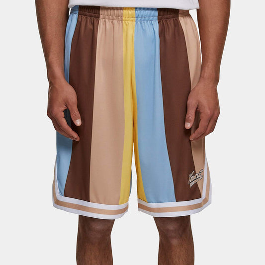Karl Kani KK Varsity Striped Mesh Shorts blue/light yellow/brown