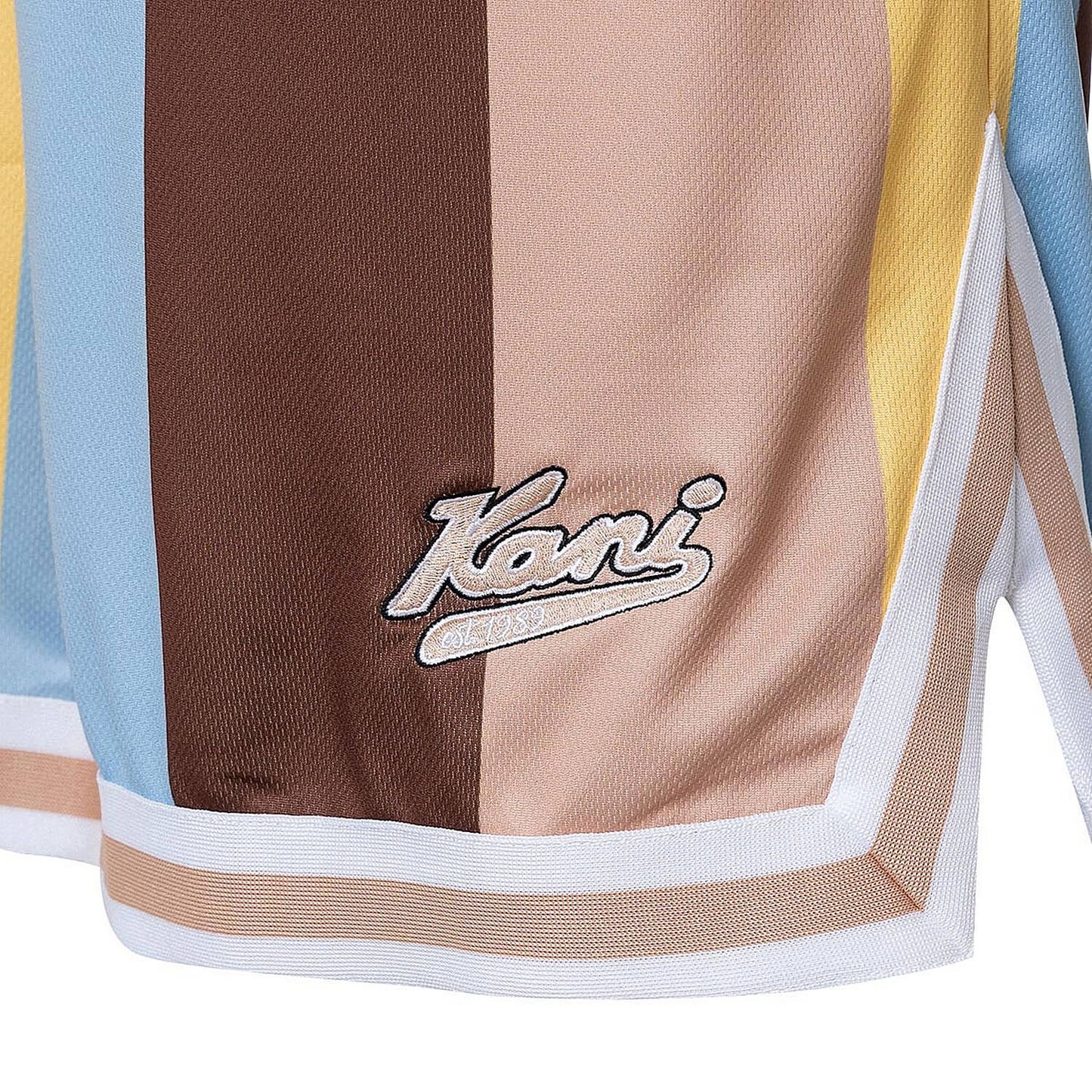 Karl Kani KK Varsity Striped Mesh Shorts blue/light yellow/brown