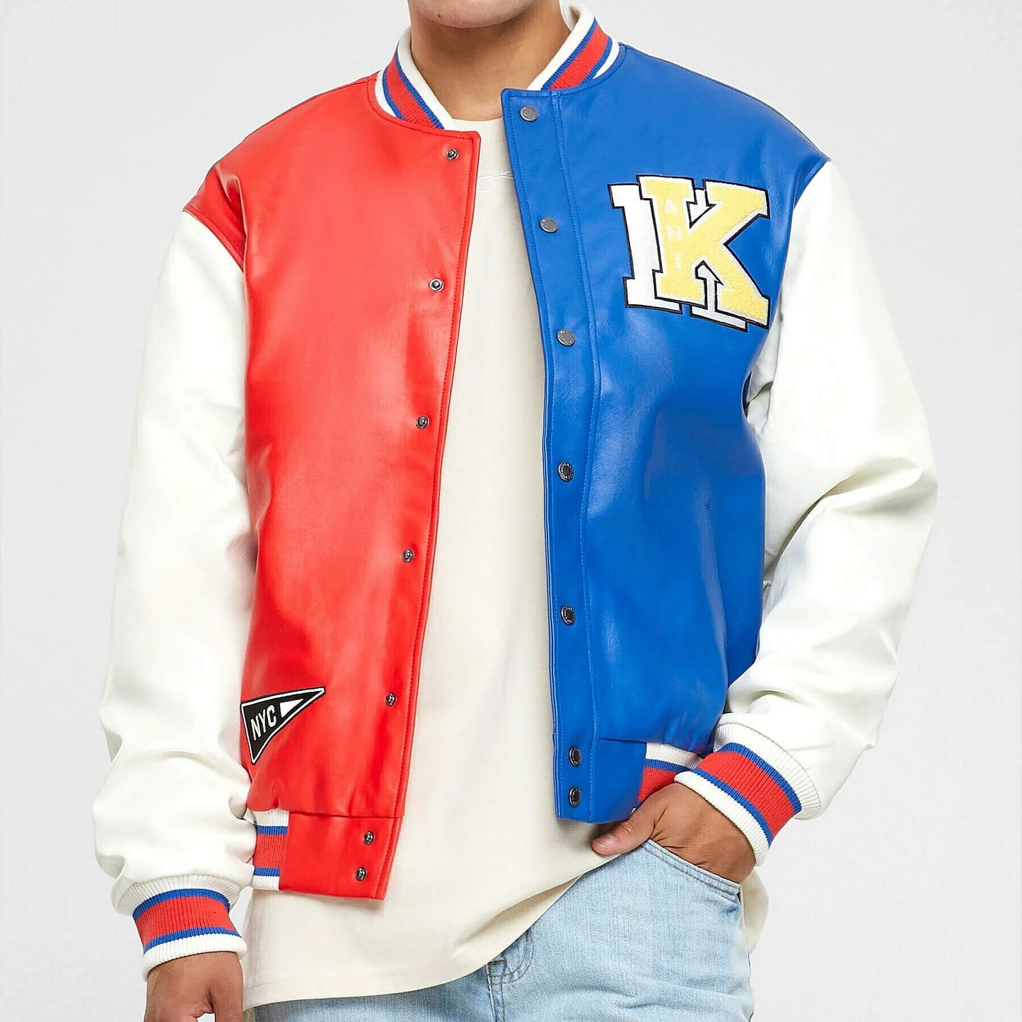 Bunda bomber Karl Kani Retro Patch Block College Jacket červená/biela/modrá