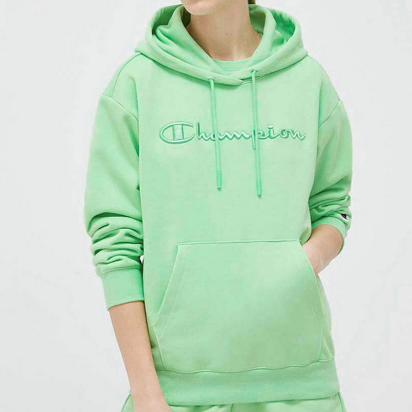 Champion Wmns Knitted Champion Logo Hooded Sweatshirt Green