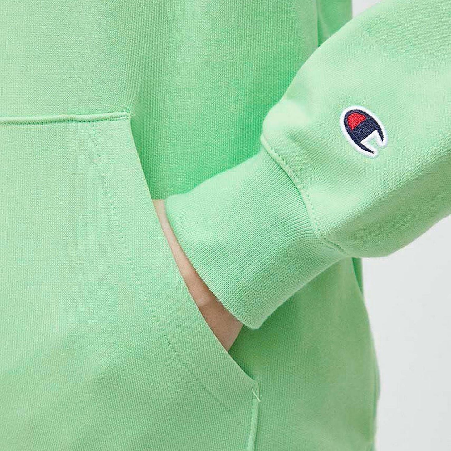 Champion Wmns Knitted Champion Logo Hooded Sweatshirt Green