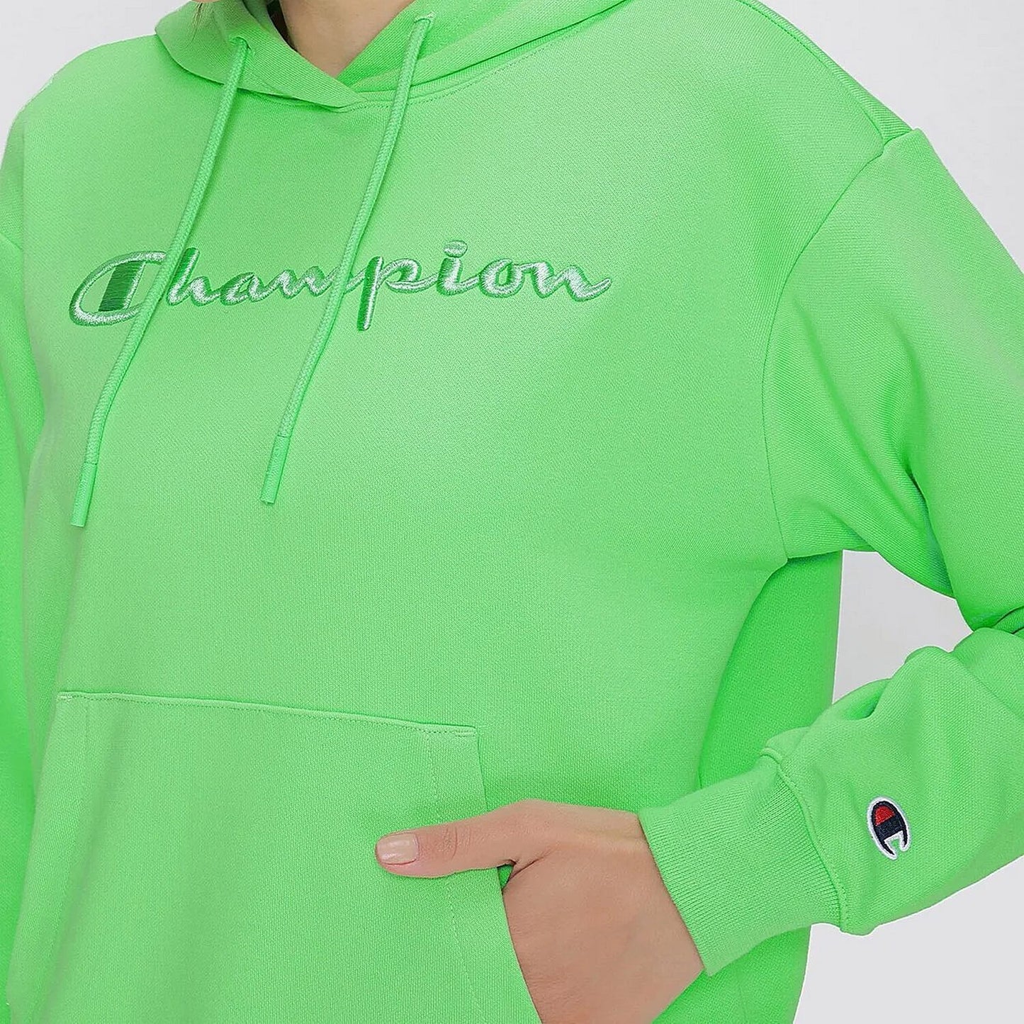 Champion Wmns Knitted Champion Logo Hooded Sweatshirt Green