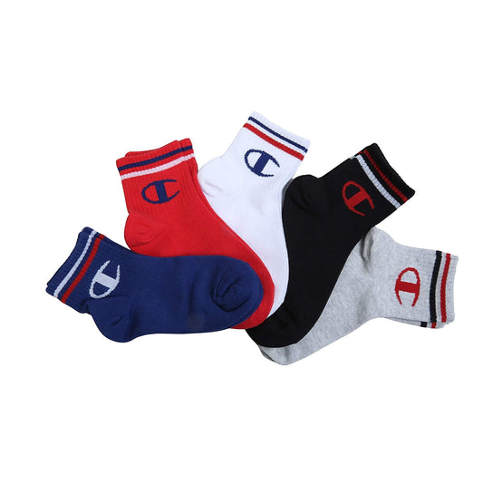 Champion 5Pk Quarter Socks Blue/Red/White/Black/Grey
