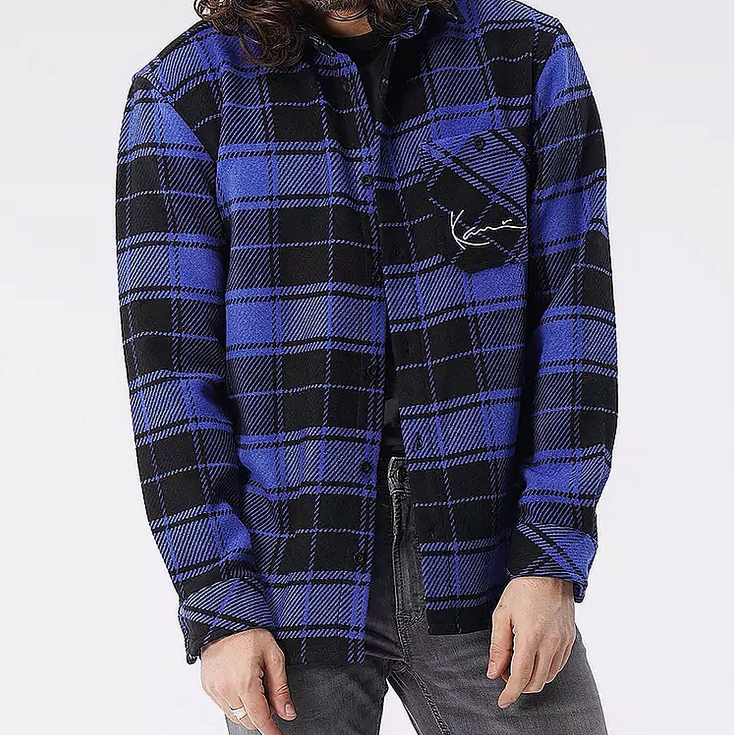 Karl Kani KK Chest Signature Heavy Flannel Shirt blue/black
