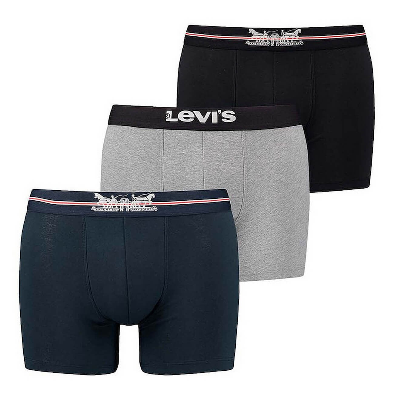 Súprava 3 kusov boxeriek Levi's® Giftbox 2 Horse Pull Logo Boxer Brief 3P tmavomodré/šedé/čierne