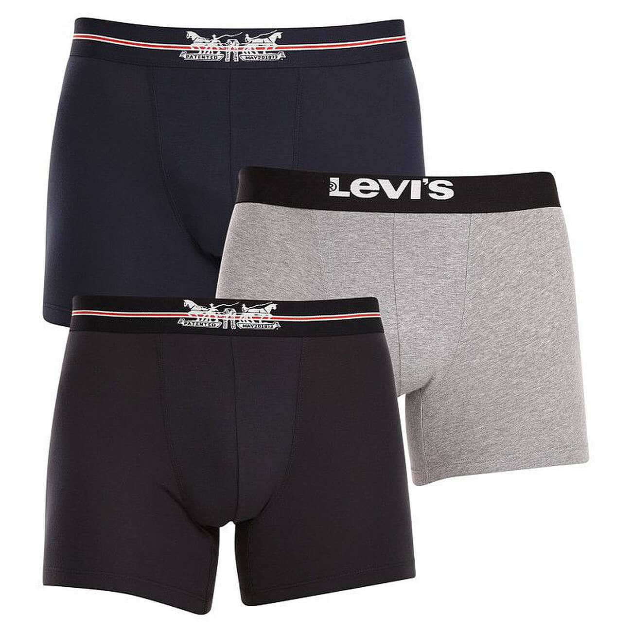 Súprava 3 kusov boxeriek Levi's® Giftbox 2 Horse Pull Logo Boxer Brief 3P tmavomodré/šedé/čierne