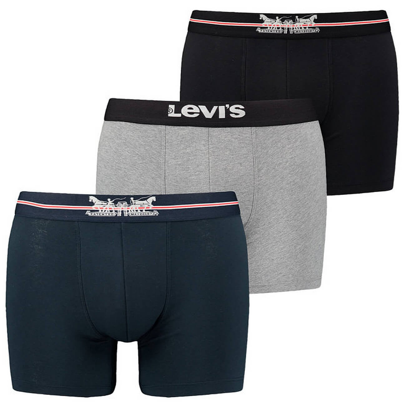 Súprava 3 kusov boxeriek Levi's® Giftbox 2 Horse Pull Logo Boxer Brief 3P tmavomodré/šedé/čierne